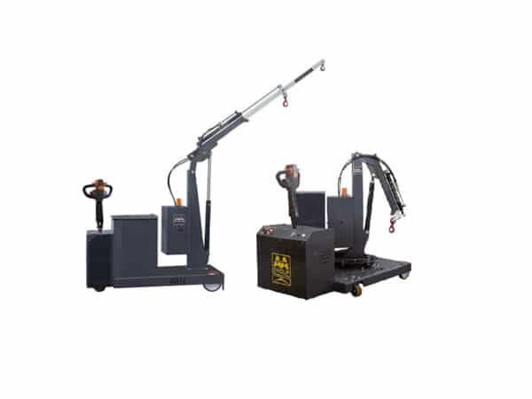 Electric crane with single boom, accuracy and warning lights